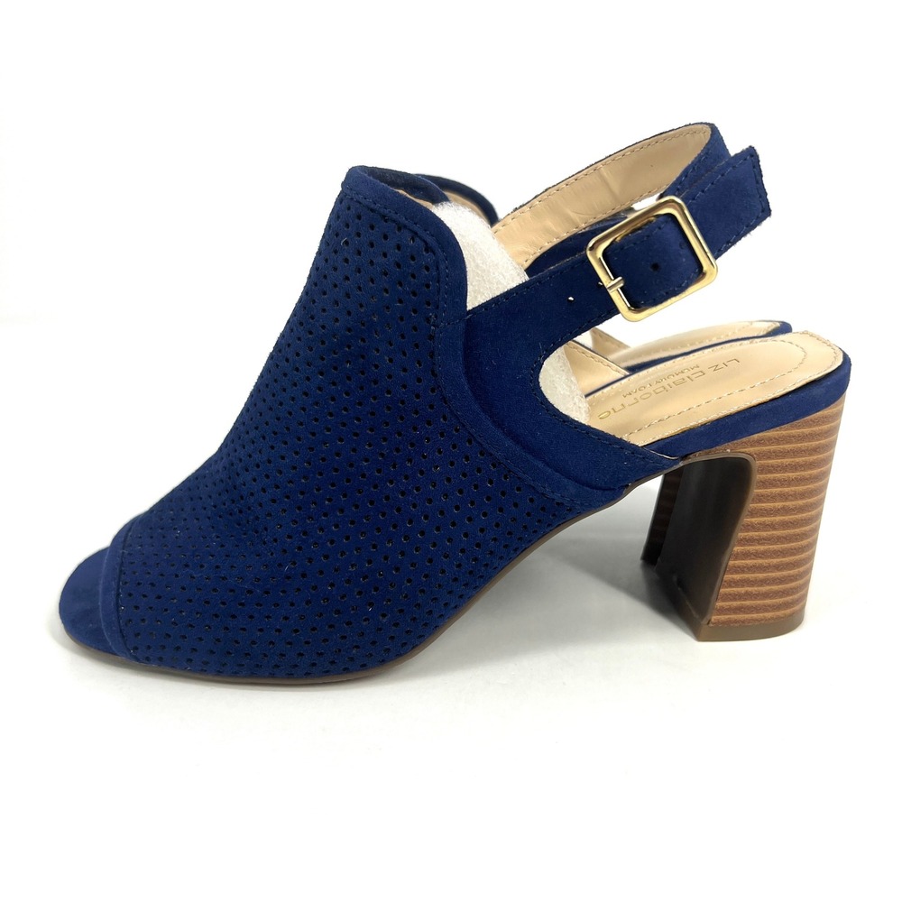 Liz Claiborne Goldie Navy Blue Perforated Block Heel Slingback Mule Sandals 6M